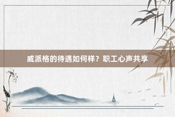 威派格的待遇如何样？职工心声共享